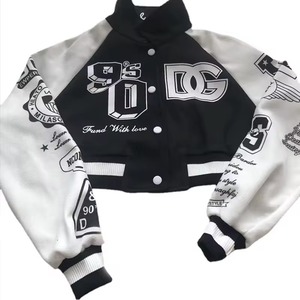 Chaqueta de béisbol recortada con logotipo personalizado para mujer, ropa de calle con bordado de chenilla, abrigo universitario, abrigo Bomber corto con forro de seda a prueba de viento - Product Image 4