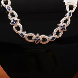 Cadena de eslabones cubanos helados de diamante de moissanita de Plata de Ley 925 Premium, Diamante de corte esmeralda de lujo para cada cadena corporal de moda - Product Image 5