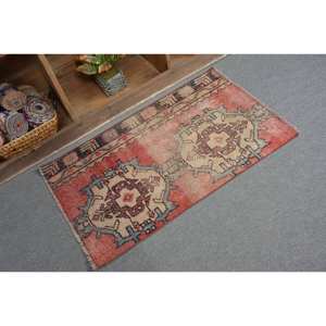 พรมตุรกีวินเทจคลาสสิกสีเบจสีแดงเบจ2 x 3,4ft พื้นที่ขนาดใหญ่ผ้าขนสัตว์เย็บปะติดปะต่อกันด้านหลังยางนามธรรมสี่เหลี่ยมผืนผ้าสำหรับวัยรุ่นสำหรับห้องโถง - Product Image 2