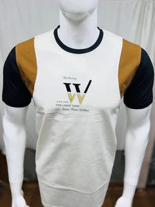 Camiseta informal de cuello redondo para hombre, diseño elegante con bloques de colores de moda y paneles de hombros estampados, material de poliéster/algodón - Product Image 2