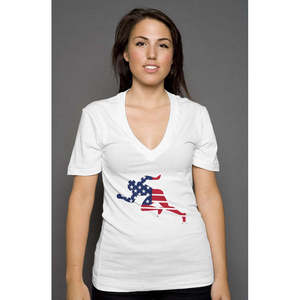 Camiseta Deportiva para Mujer con Cuello en V Profundo, Diseño de Bandera, Tejido Transpirable con Decoración de Logotipo - Product Image 1