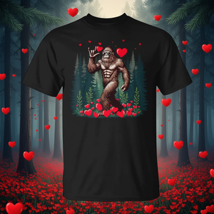 T-shirt Bigfoot Sasquatch Forest Love Hearts per San Valentino, abbigliamento promozionale premium - Product Image 3