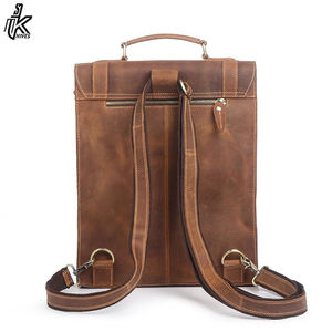 Mochila de cuero de PU estilo Crazy Horse Vintage para hombre, cierre de cremallera Unisex con función USB, forro suave, Material de poliéster - Product Image 3