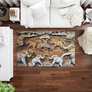 Tapis en chenille motif éléphant marron, patchwork en laine, écologique, traditionnel, pour entrée/bureau, avec envers en latex - Product Image 2