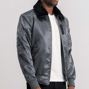 Blouson Bomber Unisexe Gris Hiver Chaud Col en Fausse Fourrure Rembourré Style Aviateur Streetwear Finition Satinée Vente en Gros - Product Image 2