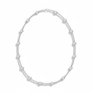 Delicado Collar de Oro de 14K con 16 Diamantes Naturales de Corte Brillante Redondo y Baño de Rodio para Mujer - Product Image 1