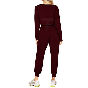 Women 2 Piece Knitted <b>Joggers</b> Set Solid Color V Neck Short <b>Crop</b> Ankle Loose Fit Casual Wear Full Sleeve Breathable Polyester - Product Image 4