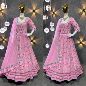 Material de Georgette de imitación de calidad de exportación con corte Kali Lehenga Choli con trabajo de bordado de secuencia de 5mm Dupatta de India - Product Image 2