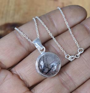 Colgante de moda hecho a mano de rutilo negro, colgante de piedras preciosas de Plata de Ley 925, joyería, colgante de diseñador de forma ovalada, regalo para ella - Product Image 5