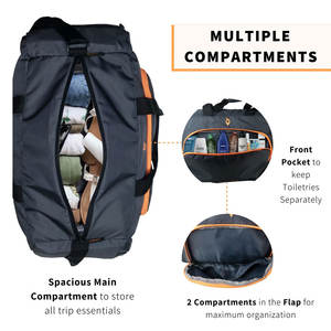 Sac de Sport Duffel <b>Bag</b> – Grey with Orange Zipper Sports <b>Bag</b> with Multiple Pockets <b>Bag</b> - Product Image 3