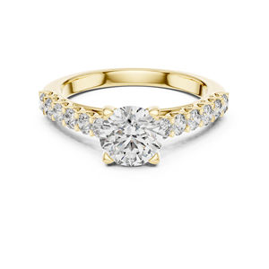 แหวนหยดน้ำเพชรทรงกลมสีเหลืองทอง 14K สำหรับผู้หญิง |   ชุดทำงาน |   เพชรที่เพาะเลี้ยงใหม่ - Product Image 1