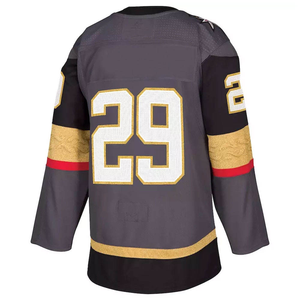 Maillot de hockey sur glace pour hommes noir et or personnalisé uniforme à lacets et col respirant vêtements d'équipe en polyester à séchage rapide rayures blanches logo personnalisé - Product Image 3