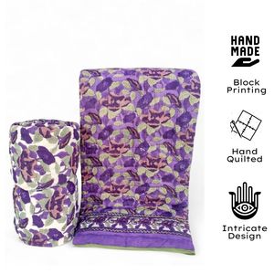 Edredón de Algodón Reversible Vintage de Alta Calidad, Lavable y Transpirable, Estampado a Mano con Bloques, Diseño Floral Morado, Colcha India de Jaipur 100% - Product Image 4