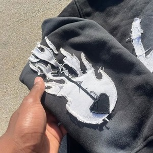 Custom <b>Distressed</b> Printed Embroidery Zip Hoodie Sweatpants Set Mens Streetwear Tracksuit Rhinestone Sun Faded Acid Wash - Product Image 6
