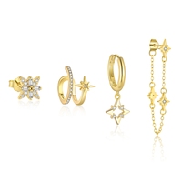 Déclaration bijoux 925 argent sterling étoile du nord Zircon goujon manchette cerceau goutte balancent boucles d'oreilles ensembles pour les femmes