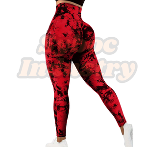 Mallas de yoga rojas para mujer, mallas de yoga para entrenamiento de glúteos con estilo Tie & Dye para Atlético - Product Image 4