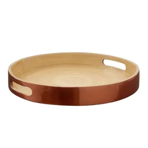 Handmade nice price eco-friendly spun bamboo round serving tray in gold customized size wholesale from Vietnam
