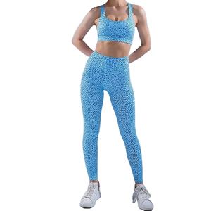 Ensemble de gymnastique d'entraînement 2 pièces pour femmes motif d'impression par sublimation soutien-gorge de sport taille élastique Leggings pour athlétique Fitness Yoga - Product Image 1