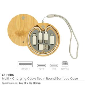 Estuche Redondo de Bambú con Juego de Cables de Carga Múltiple, Cargadores Multifunción - Product Image 3