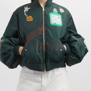 Chaqueta Bomber Ligera de Satén para Invierno con Parches Bordados de Estilo Vintage, Cuello Alto, Diseño Unisex y Parche Único - Product Image 2