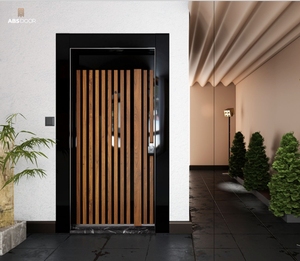 Porte d'entrée intérieure ABSDOOR SUN en acier inoxydable, manuelle, moderne, finition brillante, placage PVC, Kale Semi Central Supermarket - Product Image 4