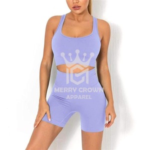 เซ็ต2ชิ้นกางเกงขาสั้นบราของผู้หญิงชุดเล่นโยคะผ้าฝ้ายพิมพ์ลายออกแบบได้ตามต้องการ - Product Image 1