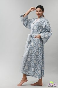 Nuevos productos de tendencia 2025 Airforce azul y blanco 100% algodón Kimono Albornoz estampado a mano para mujeres vestidos de novia - Product Image 3