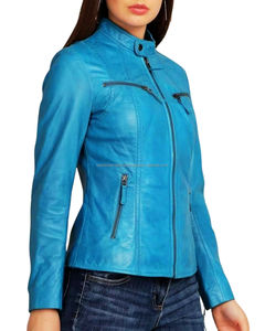 Vestes à fermeture éclair pour femmes rembourrées de coton avec fermeture éclair Veste de moto Véritable veste en cuir à fermeture éclair toutes saisons - Product Image 4