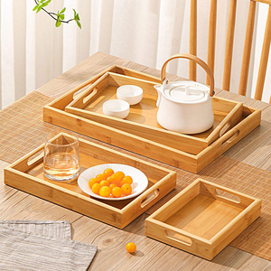 Bandeja para Servir con Asas, Bandeja de Desayuno de Bambú, Bandejas de Madera, Plato Decorativo para Servir Alimentos - Product Image 4