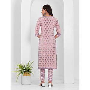 Peach <b>Block</b> <b>Printed</b> Cotton Kurta Pant Set Pakistani-Indian Ethnic Wear for Daily & Party Salwar Kameez with Net Fabric - Product Image 6