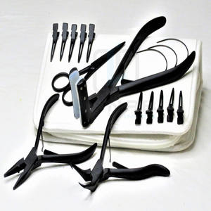 Kit de herramientas para extensiones de cabello en color negro mate, incluye pinzas para peinar el cabello, alicates de prensa de cinta profesional, agujas en forma de C, tijera pequeña - Product Image 2