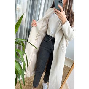 Lungo cappotto Beige Cashmere con cintura da donna foderato in stile elegante - Product Image 5