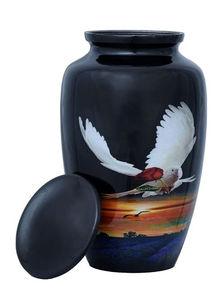 Urna de cremación de aluminio grande de alta calidad con hermoso diseño de pájaro Suministros funerarios clásicos para almacenamiento de cenizas - Product Image 5