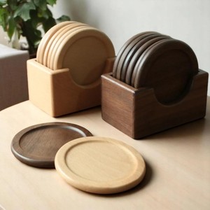 Ensemble de sous-verres en bois de noyer fabriqués à la main avec support sous-verres ronds en bois pour boissons avec boîte de rangement sous-verre en noyer - Product Image 2