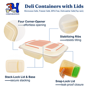 Contenitori per la preparazione dei pasti 3H da 32 once a 2 scomparti [Confezione da 150, 300 pezzi] Contenitori per alimenti da asporto con coperchi, adatti a microonde/lavastoviglie/congelatore - Product Image 3
