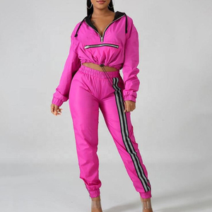 Cropped Reflective Adjustable Windbreaker Sport <b>Jacket</b> and Trouser Custom Logo Running Tracksuit Set - Product Image 1