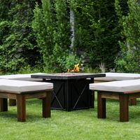 Table de foyer moderne en acier de luxe avec meubles carrés en rotin gaz/propane cuisson en plein air pour se divertir en plein air