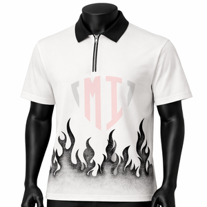 Polo con Cierre para Hombre, Estilo Urbano, con Estampado de Llamas en el Borde, Cuello Bicolor, Transpirable, de Secado Rápido, con Gráficos Sublimados - Product Image 1