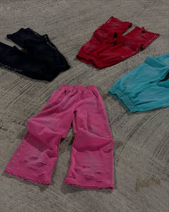 Pantalon de survêtement évasé imprimé taille haute jambe large vintage avec cordon de serrage délavé imprimé de pierres de haute qualité style décontracté pour hommes - Product Image 1