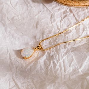 Delicate <b>Opal</b> Pendant Necklace Handmade Pear Shape Gemstone Jewelry Elegant <b>Gift</b> for Women - Product Image 2