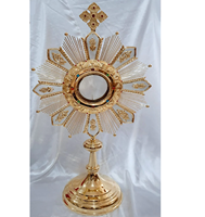 Grande monstrance d'église en laiton, thème ange, plaqué or, base ronde polie, design unique