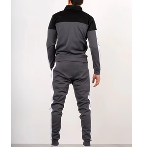 Wholesale Color Block Tracksuit Set Full Zip Stand Collar Jacket and Matching <b>Jogger</b> Pant Stylish Black <b>Charcoal</b> and White Panel - Product Image 5