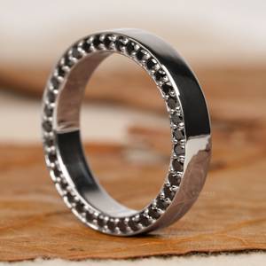 Anillo de Boda para Hombre con Diamante Cultivado en Laboratorio, Negro, Redondo, con Engaste de Bisel, Acabado Brillante, Regalo de Aniversario, para Fiesta - Product Image 1