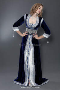 Caftán de última llegada con combinación de colores azul marino y gris con encaje y bordado - Product Image 2