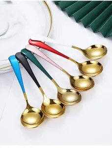 ช้อนสแตนเลสทรงกลมคุณภาพสูงทนทานและป้องกันสนิมเหมาะสำหรับการรับประทานอาหารการทำอาหารและการเสิร์ฟ - Product Image 5