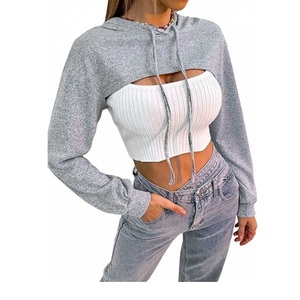 Custom 2024 Nueva ropa de moda de las mujeres en blanco recortada sudaderas con capucha de manga larga de lana Crop Top Sudadera CON CAPUCHA DE BD - Product Image 2