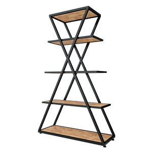KKS002 5-Tier X-Frame Iron <b>Shelf</b> with Rubber Wood 100x35x160cm Standing Type Storage Rack Organizer for Living Room or Bathroom - Product Image 1