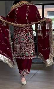 Nouveau Salwar Kameez Traditionnel de Créateur, Broderie Lourde et Sequins, Manches Longues, Séchage Rapide, pour Soirée, avec Dhoti, Couleur Naturelle - Product Image 3