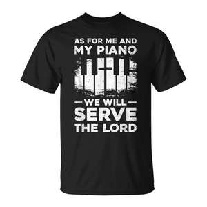 Camiseta unisex para adultos con cuello redondo y manga corta, con la frase "As For Me And My Piano We Will Serve The Lord", regalo para la iglesia - Product Image 1