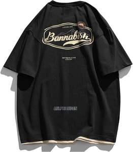 เสื้อยืดลำลองแนวสตรีทผ้าคอตตอน100% โลโก้ด้านหน้าทรงหลวมเข้ารูป - Product Image 4